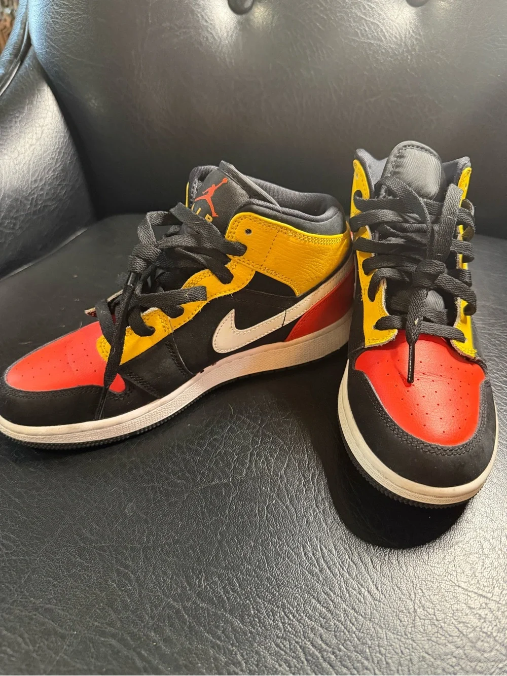 Nike Kids' High-Top Sneakers in Red, Black & Yellow